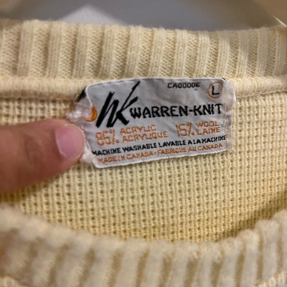 Fair Isle Fisherman Knit Crew Sweater Warren Knit Wool Blend Vintage Cream Navy - Picture 5 of 7